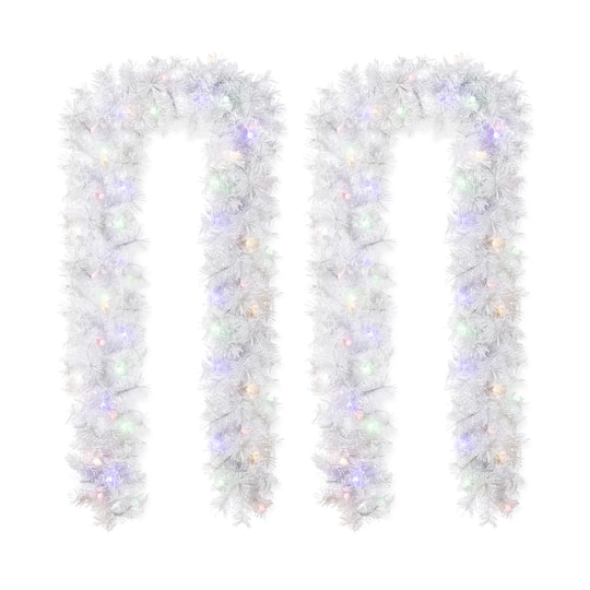 Glitzhome® 9Ft Pre-Lit Flocked White Pine Christmas Garland with 50 Warm White & Multi-color Lights and Timer, Set of 2 | 9 ft | Michaels®